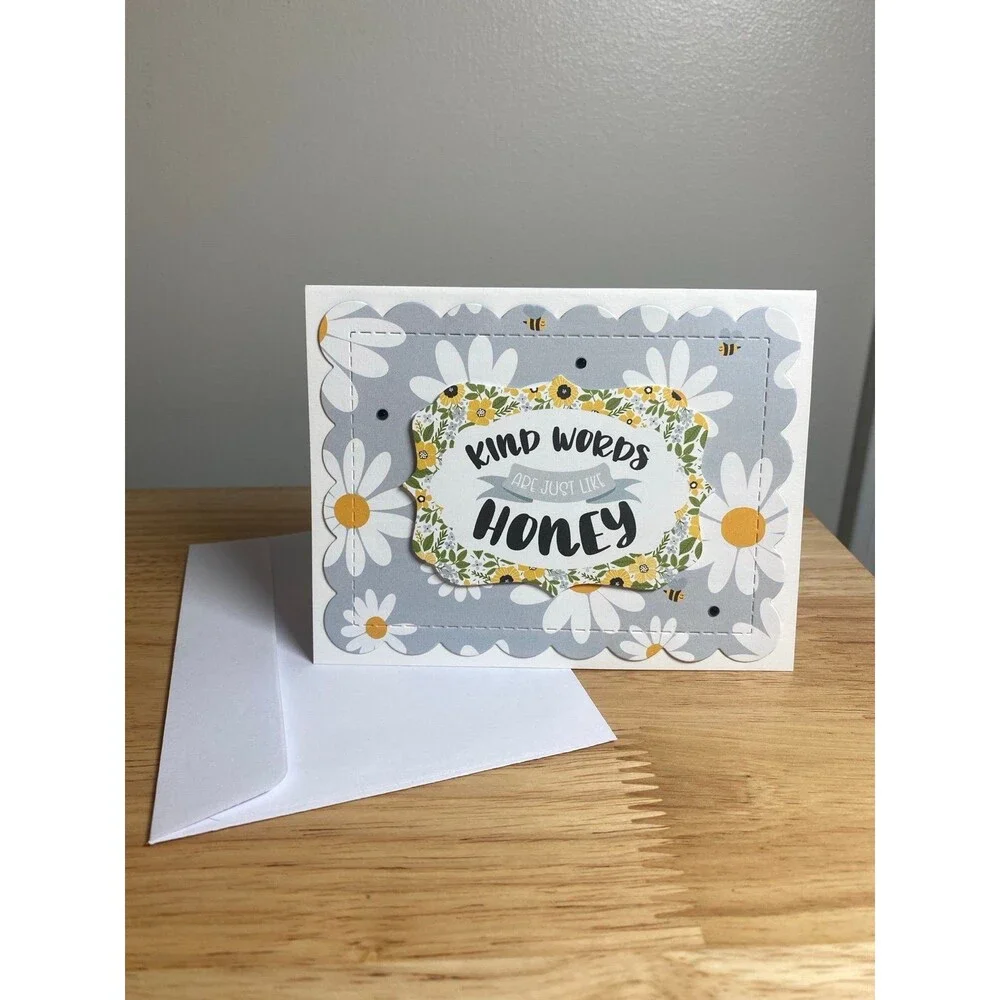 Bee & Flowers Greeting Card – Handmade A2 Card – All Occasion Blank Card